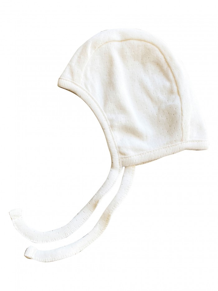 Cappellino con laccetto panna ricamata per prematuro